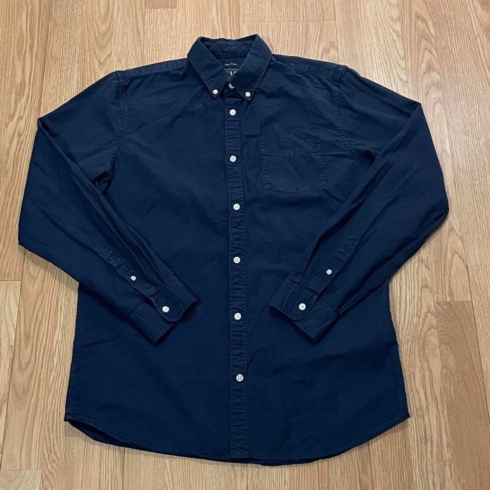 GAP Men’s Large Long Sleeve Button Down Oxford Shirt Blue Slim Fit Tall Stretch
